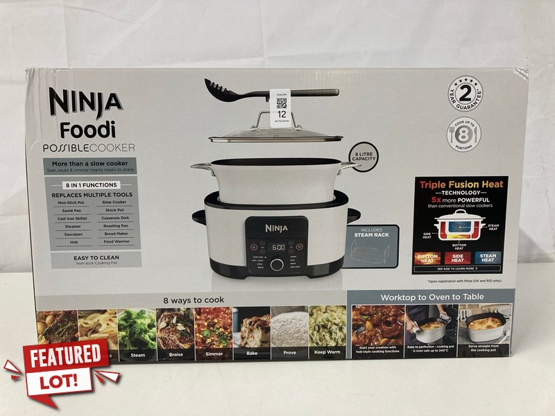 Lot 12  
            Nottingham SR1 - Delivery Only 

                
NINJA FOODI POSSIBLE COOKER MODEL: MC1001UKWH - ORIGINAL RRP.£149 (SEALED)