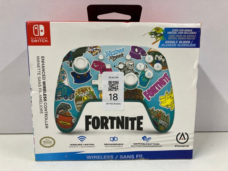 Lot 18  
            Nottingham SR1 - Delivery Only 

                
POWER A NINTENDO SWITCH FORTNITE ENHANCED WIRELESS CONTROLLER (SEALED)