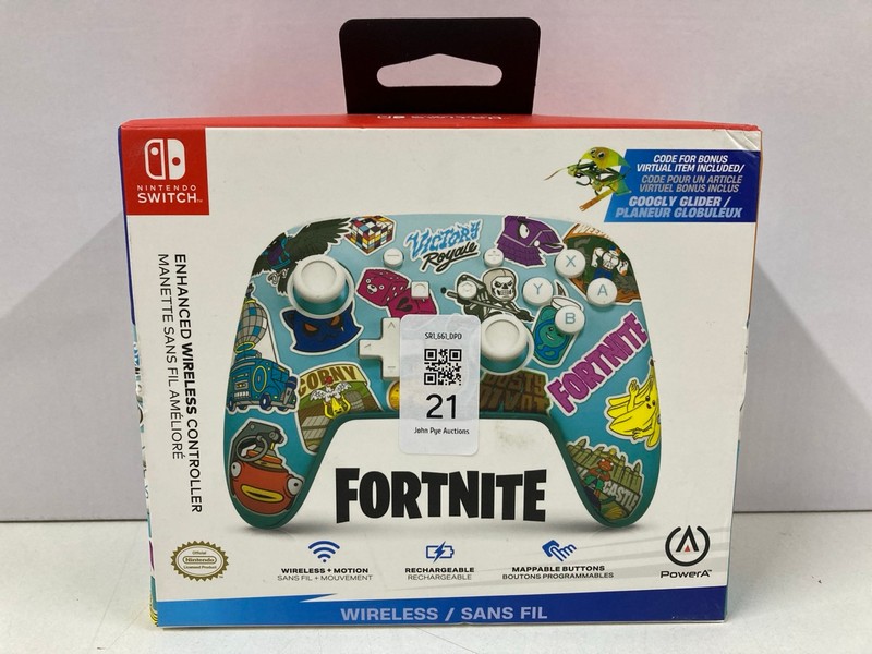 Lot 21  
            Nottingham SR1 - Delivery Only 

                
POWER A NINTENDO SWITCH FORTNITE ENHANCED WIRELESS CONTROLLER (SEALED)