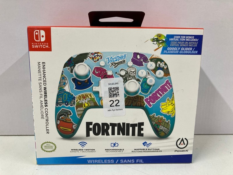 Lot 22  
            Nottingham SR1 - Delivery Only 

                
POWER A NINTENDO SWITCH FORTNITE ENHANCED WIRELESS CONTROLLER (SEALED)