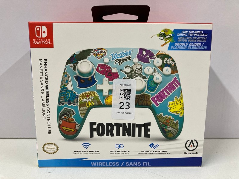 Lot 23  
            Nottingham SR1 - Delivery Only 

                
POWER A NINTENDO SWITCH FORTNITE ENHANCED WIRELESS CONTROLLER (SEALED)
