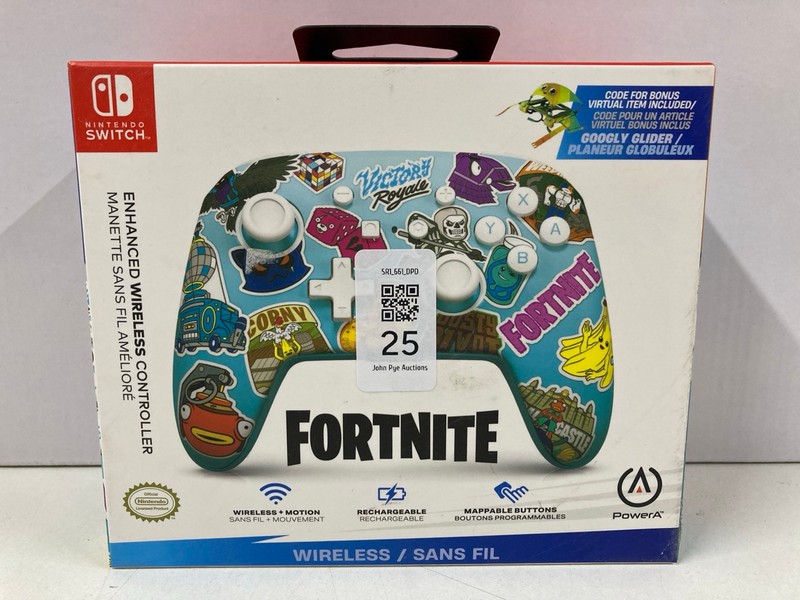 Lot 25  
            Nottingham SR1 - Delivery Only 

                
POWER A NINTENDO SWITCH FORTNITE ENHANCED WIRELESS CONTROLLER (SEALED)