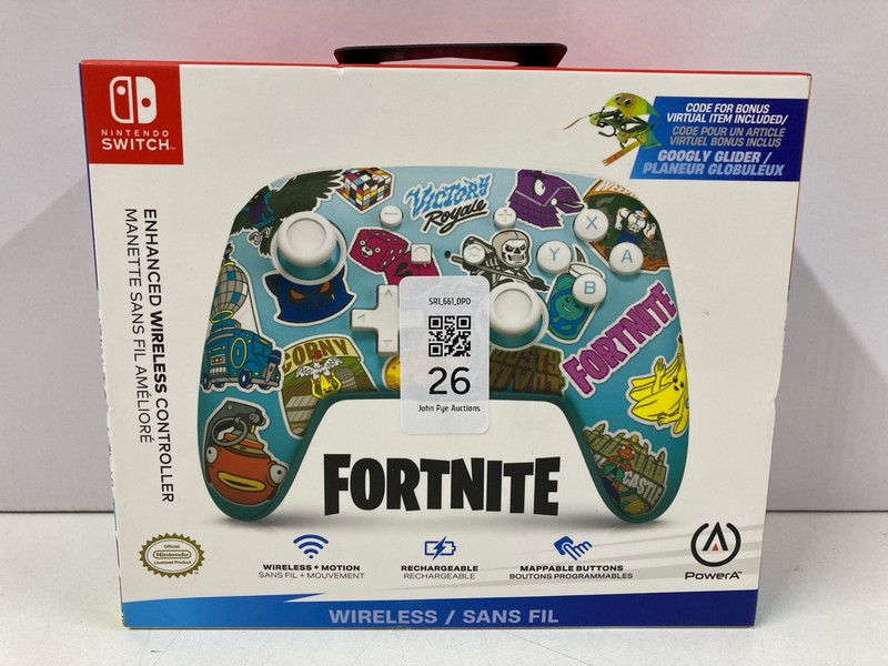 Lot 26  
            Nottingham SR1 - Delivery Only 

                
POWER A NINTENDO SWITCH FORTNITE ENHANCED WIRELESS CONTROLLER (SEALED)