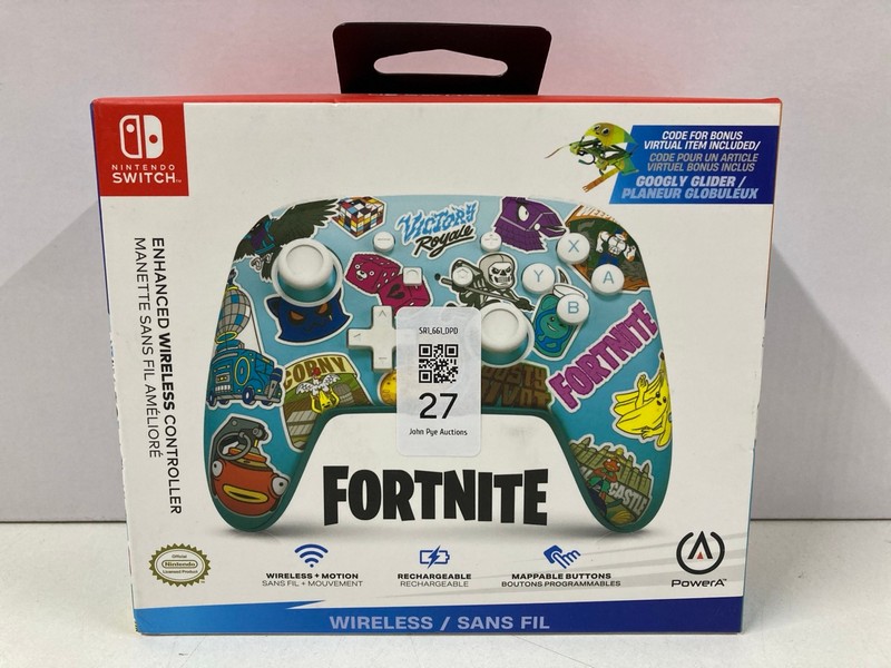 Lot 27  
            Nottingham SR1 - Delivery Only 

                
POWER A NINTENDO SWITCH FORTNITE ENHANCED WIRELESS CONTROLLER (SEALED)