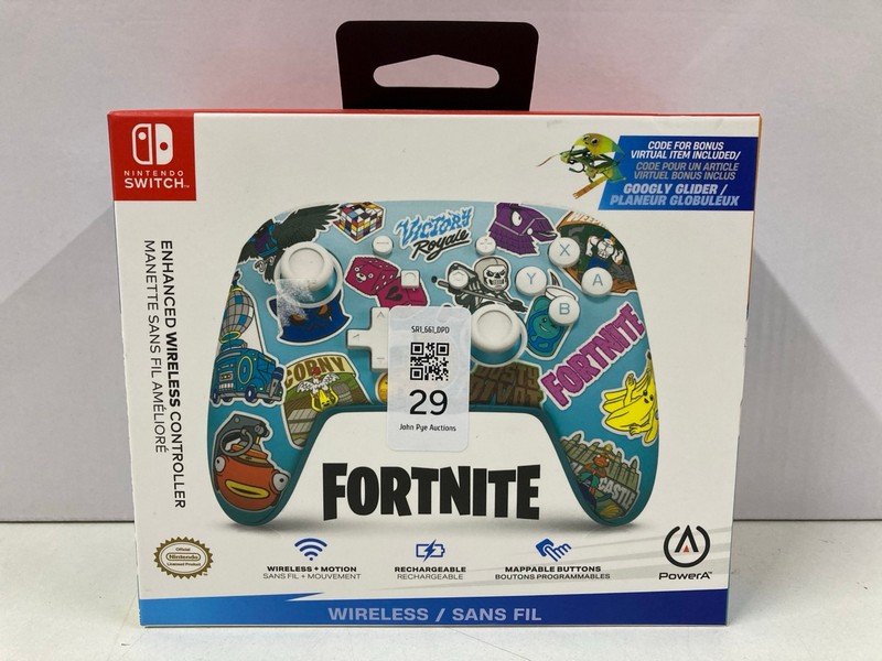 Lot 29  
            Nottingham SR1 - Delivery Only 

                
POWER A NINTENDO SWITCH FORTNITE ENHANCED WIRELESS CONTROLLER (SEALED)