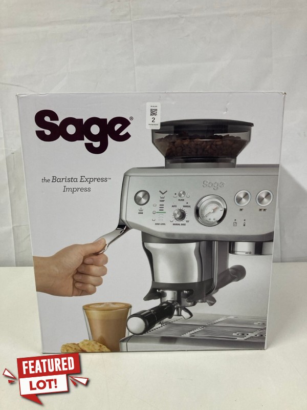 Lot 2  
            Nottingham SR1 - Delivery Only 

                
SAGE THE BARISTA EXPRESS IMPRESS COFFEE MACHINE MODEL: SES876BSS4GUK - ORIGINAL R...