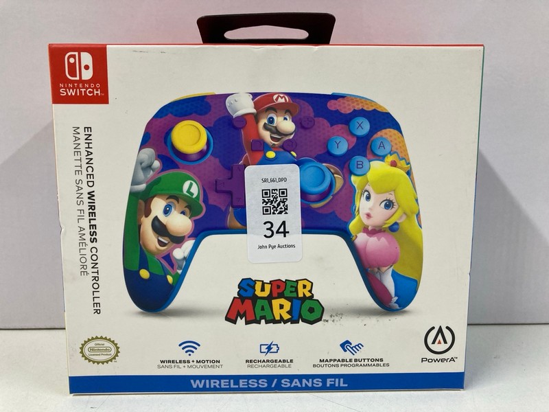Lot 34  
            Nottingham SR1 - Delivery Only 

                
POWER A NINTENDO SWITCH SUPER MARIO ENHANCED WIRELESS CONTROLLER (SEALED)