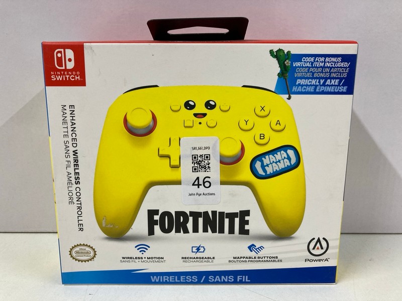 Lot 46  
            Nottingham SR1 - Delivery Only 

                
POWER A NINTENDO SWITCH FORTNITE ENHANCED WIRELESS CONTROLLER (SEALED)