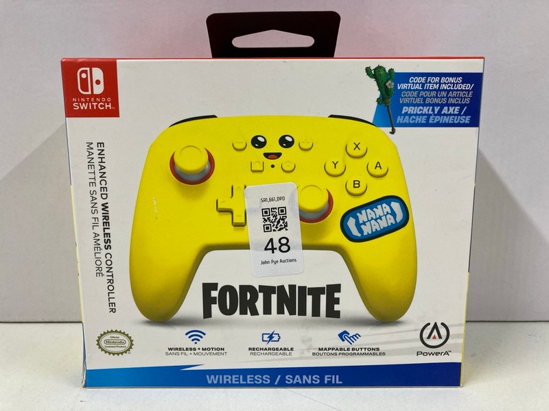 Lot 48  
            Nottingham SR1 - Delivery Only 

                
POWER A NINTENDO SWITCH FORTNITE ENHANCED WIRELESS CONTROLLER (SEALED)