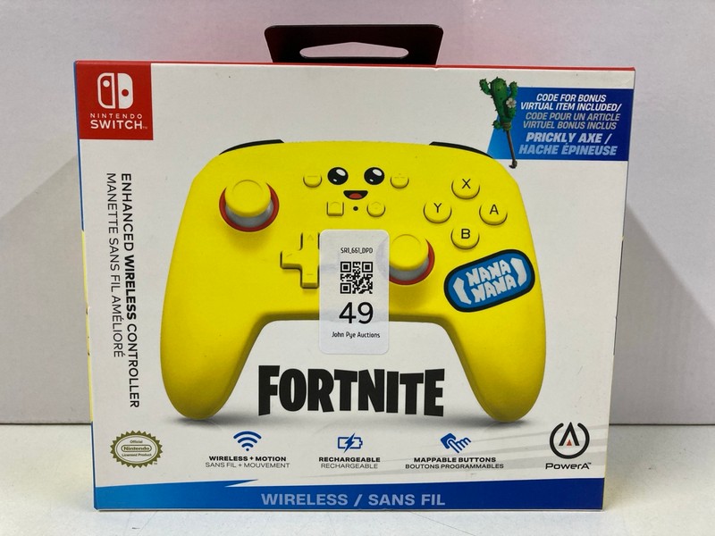 Lot 49  
            Nottingham SR1 - Delivery Only 

                
POWER A NINTENDO SWITCH FORTNITE ENHANCED WIRELESS CONTROLLER (SEALED)