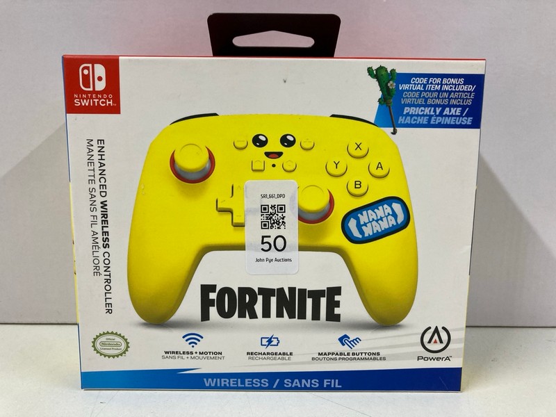 Lot 50  
            Nottingham SR1 - Delivery Only 

                
POWER A NINTENDO SWITCH FORTNITE ENHANCED WIRELESS CONTROLLER (SEALED)