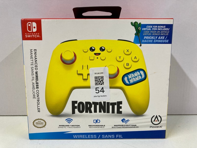 Lot 54  
            Nottingham SR1 - Delivery Only 

                
POWER A NINTENDO SWITCH FORTNITE ENHANCED WIRELESS CONTROLLER (SEALED)