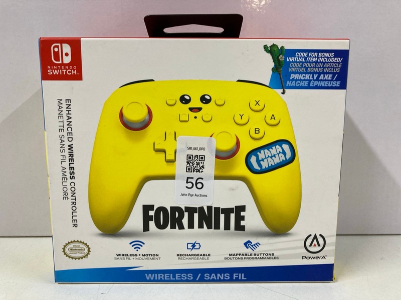 Lot 56  
            Nottingham SR1 - Delivery Only 

                
POWER A NINTENDO SWITCH FORTNITE ENHANCED WIRELESS CONTROLLER (SEALED)
