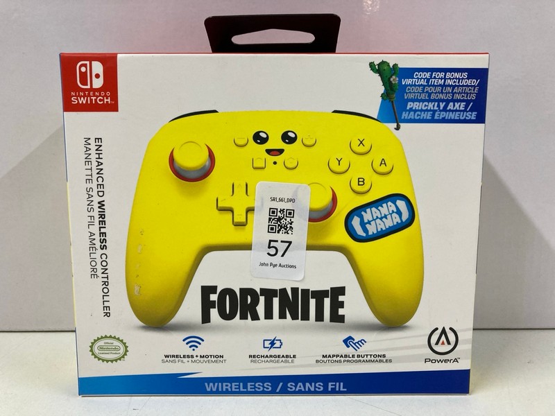 Lot 57  
            Nottingham SR1 - Delivery Only 

                
POWER A NINTENDO SWITCH FORTNITE ENHANCED WIRELESS CONTROLLER (SEALED)