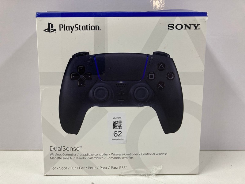 Lot 62  
            Nottingham SR1 - Delivery Only 

                
SONY PLAYSTATION 5 DUAL SENSE WIRELESS CONTROLLER - MIDNIGHT BLACK - ORIGINAL RRP...