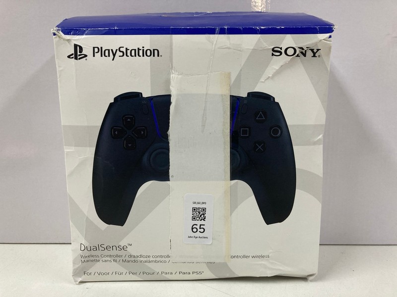 Lot 65  
            Nottingham SR1 - Delivery Only 

                
SONY PLAYSTATION 5 DUAL SENSE WIRELESS CONTROLLER - MIDNIGHT BLACK - ORIGINAL RRP...