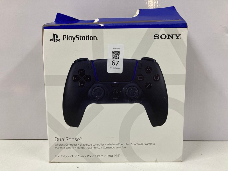 Lot 67  
            Nottingham SR1 - Delivery Only 

                
SONY PLAYSTATION 5 DUAL SENSE WIRELESS CONTROLLER - MIDNIGHT BLACK - ORIGINAL RRP...
