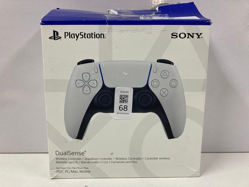 Lot 68  
            Nottingham SR1 - Delivery Only 

                
SONY PLAYSTATION 5 DUAL SENSE WIRELESS CONTROLLER - WHITE - ORIGINAL RRP.£44