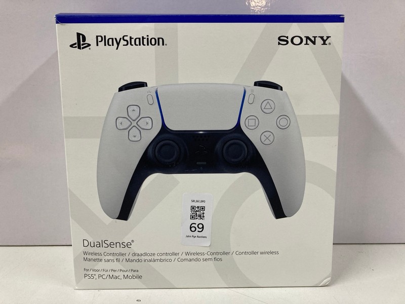 Lot 69  
            Nottingham SR1 - Delivery Only 

                
SONY PLAYSTATION 5 DUAL SENSE WIRELESS CONTROLLER - WHITE - ORIGINAL RRP.£44