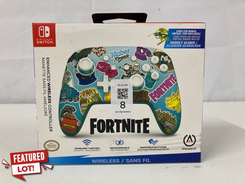 Lot 8  
            Nottingham SR1 - Delivery Only 

                
POWER A NINTENDO SWITCH FORTNITE ENHANCED WIRELESS CONTROLLER (SEALED)