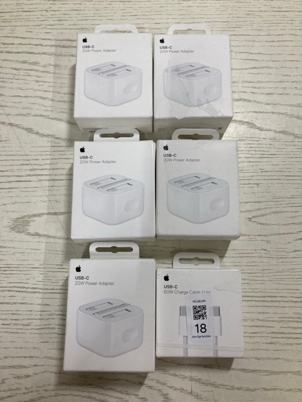 Lot 18  
            Nottingham SR2 - Delivery Only 

                
6 X APPLE ACCESSORIES INC APPLE USB-C 20W POWER ADAPTER