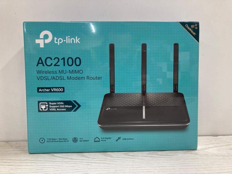 Lot 20  
            Nottingham SR2 - Delivery Only 

                
TP-LINK AC2100 WIRELESS MU-MIMO VDSL/ADSL MODEM ROUTER