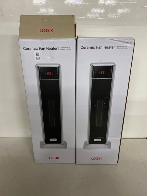 Lot 492  
            Nottingham SR2 - Delivery Only 

                
2 X LOGIK CERAMIC FAN HEATER