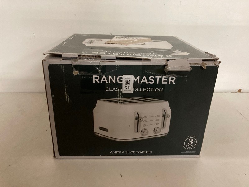 Lot 511  
            Nottingham SR2 - Delivery Only 

                
RANGEMASTER CLASSIC 4 SLICE TOASTER
