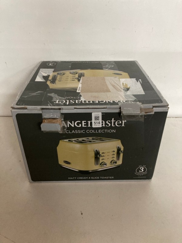 Lot 514  
            Nottingham SR2 - Delivery Only 

                
RANGEMASTER CLASSIC 4 SLICE TOASTER