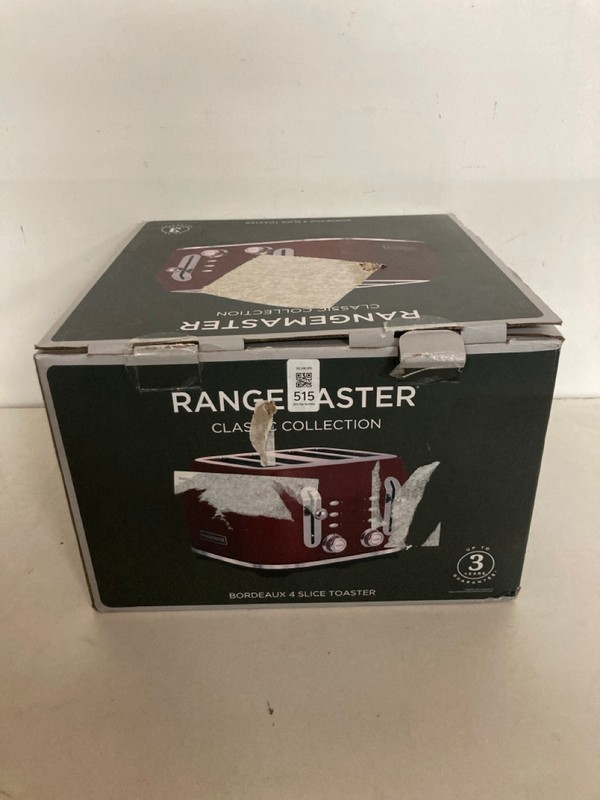 Lot 515  
            Nottingham SR2 - Delivery Only 

                
RANGEMASTER CLASSIC 4 SLICE TOASTER
