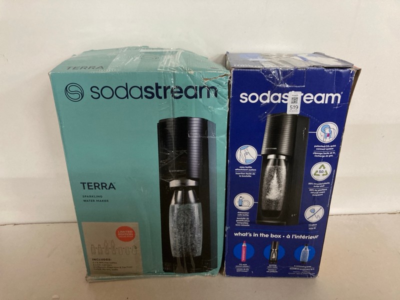 Lot 519  
            Nottingham SR2 - Delivery Only 

                
2 X SODASTREAM ITEMS INC TERRA