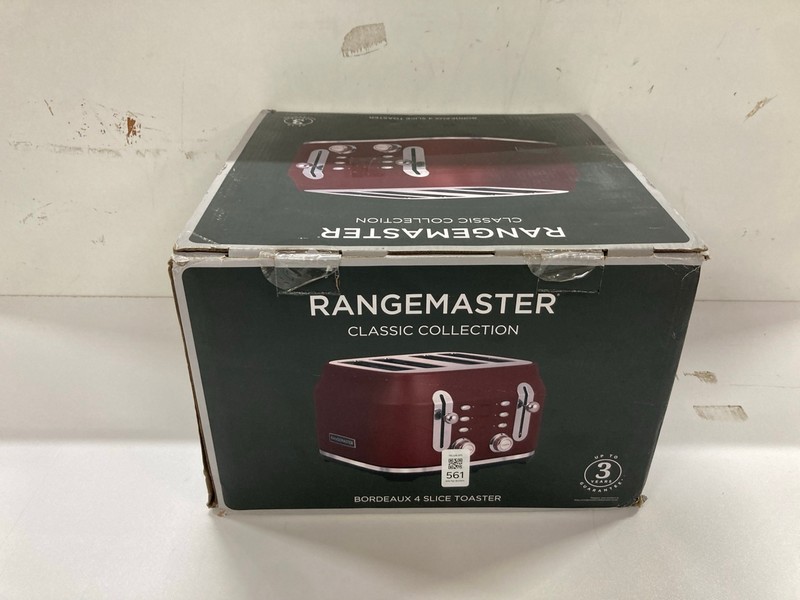 Lot 561  
            Nottingham SR2 - Delivery Only 

                
RANGEMASTER CLASSIC 4 SLICE TOASTER