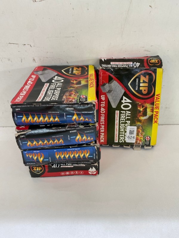 Lot 624  
            Nottingham SR2 - Delivery Only 

                
5 X PACKS OF 40 ZIP ALL PURPOSE FIRE LIGHTERS (18+ ID REQUIRED)