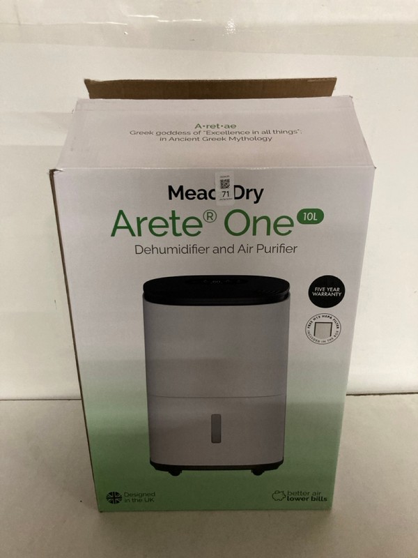 Lot 71  
            Nottingham SR2 - Delivery Only 

                
MEACO DRY ARETE TWO DEHUMIDIFIER AND AIR PURIFIER 10L