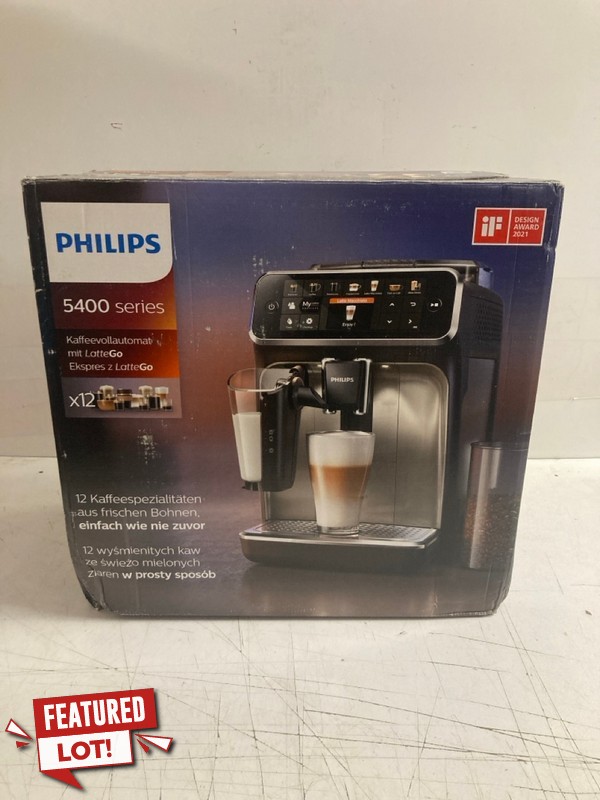 Lot 12  
            Nottingham SR3 - Delivery Only 

                
PHILIPS LATTE GO 5400 SERIES FULLY AUTOMATIC COFFEE MACHINE ORIGINAL RRP £544