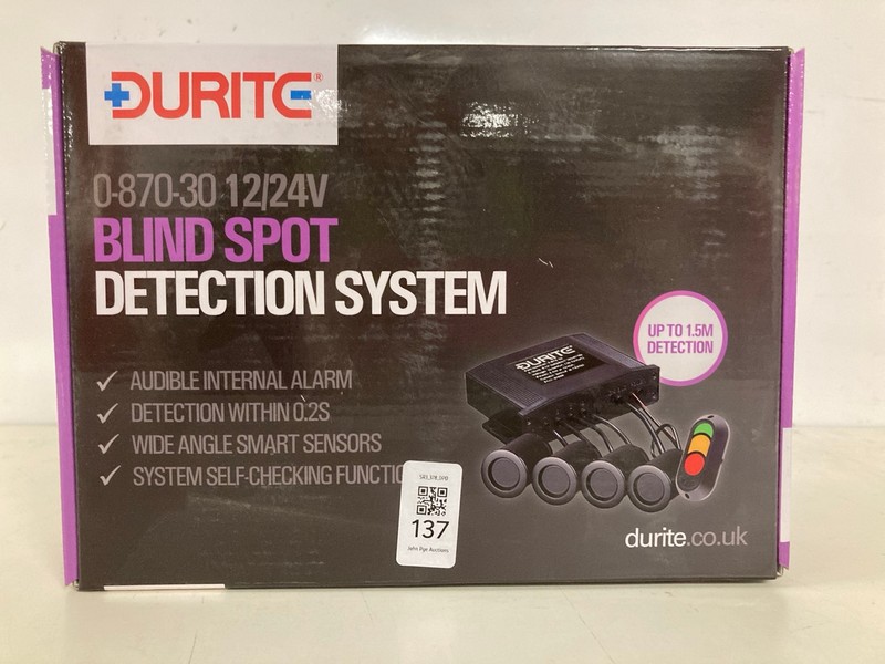 Lot 137  
            Nottingham SR3 - Delivery Only 

                
DURITE 0-870-30 BLIND SPOT DETECTION SYSTEM - 12/24V PN: 0-870-30 ORIGINAL RRP £2...