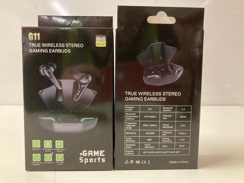 Lot 200  
            Nottingham SR3 - Delivery Only 

                
2 X G11 TRUE WIRELESS STEREO GAMING EARBUDS