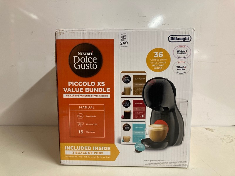 Lot 240  
            Nottingham SR3 - Delivery Only 

                
NESCAFE DOLCE GUSTO PICCOLO XS COFFEE MACHINE