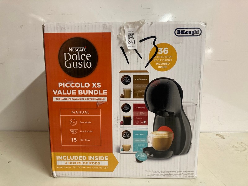 Lot 241  
            Nottingham SR3 - Delivery Only 

                
NESCAFE DOLCE GUSTO PICCOLO XS COFFEE MACHINE