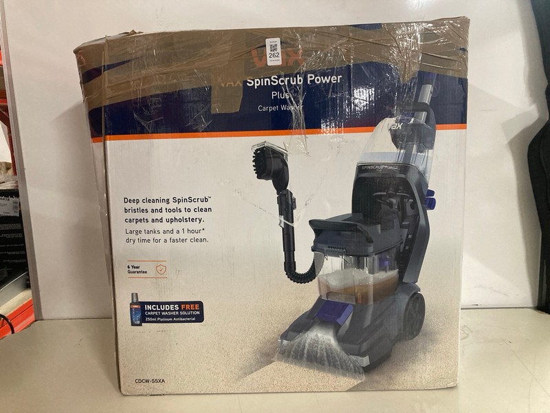 Lot 262  
            Nottingham SR3 - Delivery Only 

                
VAX SPIN SCRUB POWER PLUS CARPET WASHER