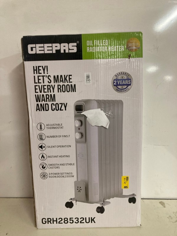 Lot 310  
            Nottingham SR3 - Delivery Only 

                
GEEPAS OIL FILLED RADIATOR HEATER
