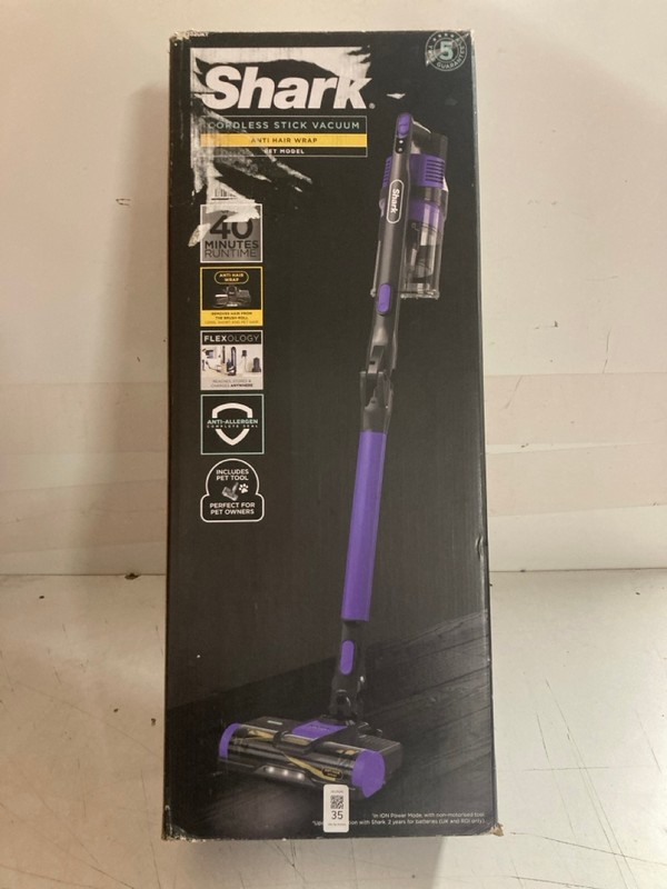 Lot 35  
            Nottingham SR3 - Delivery Only 

                
SHARK CORDLESS STICK VACUUM CLEANER ANTI HAIR WRAP PET MODEL