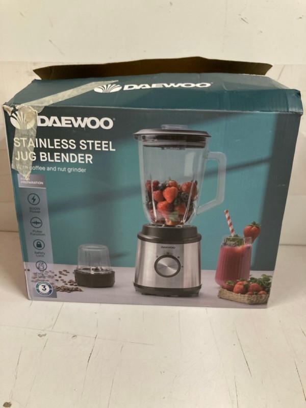 Lot 386  
            Nottingham SR3 - Delivery Only 

                
DAEWOO STAINLESS STEEL JUG BLENDER