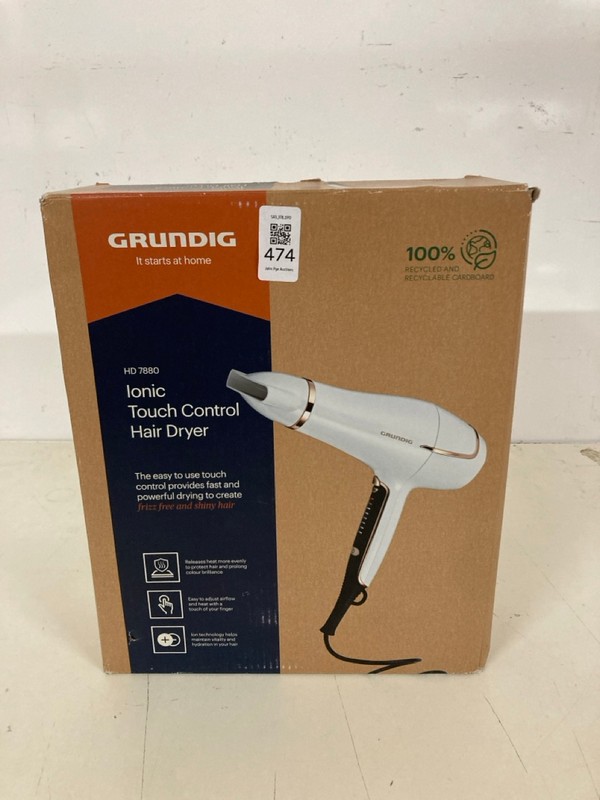 Lot 474  
            Nottingham SR3 - Delivery Only 

                
GRUNDIG IONIC TOUCH CONTROL HAIR DRYER