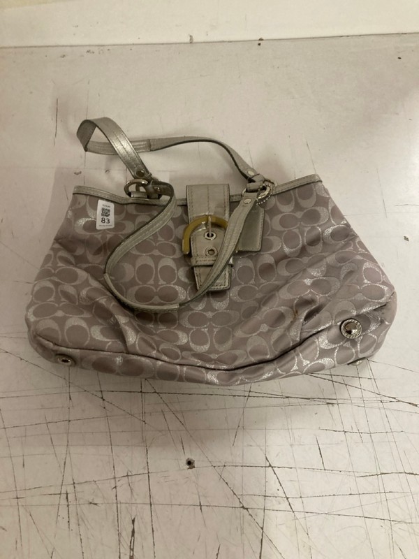 Lot 83  
            Nottingham SR3 - Delivery Only 

                
COACH SIGNATURE CANVAS SHOULDER BAG IN METALLIC SILVER