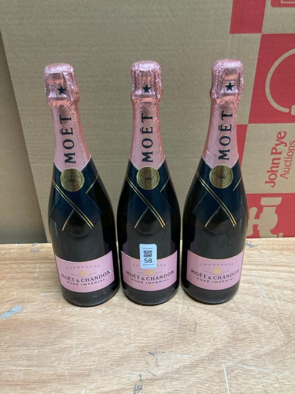 Lot 58  
            Nottingham SR4 - Collection Only 

                
3 X BOTTLES OF MOET & CHANDON ROSE IMPERIAL CHAMPAGNE (18+ I.D MAYBE REQUIRED) (C...