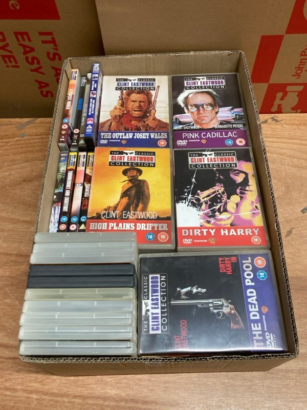 Lot 98  
            Nottingham SR4 - Delivery Or Collection 

                
QTY OF DVD'S TO INCLUDE CLINT EASTWOOD COLLECTION (18+ ONLY ID MAY BE REQUIRED)
