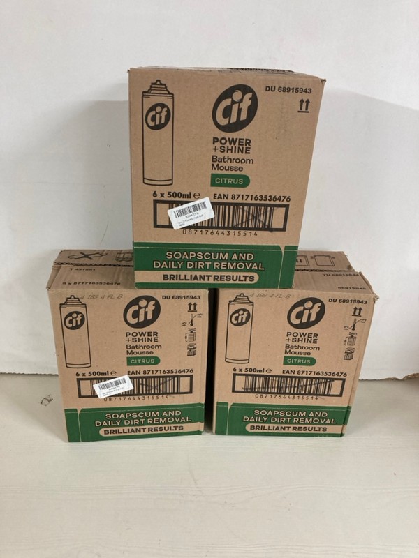 Lot 129  
            Nottingham SR5 - Delivery Only 

                
3 X BOXES OF CIF POWER+SHINE BATHROOM MOUSSE