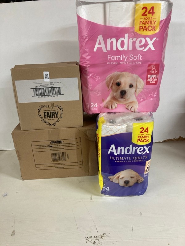 Lot 155  
            Nottingham SR5 - Delivery Only 

                
4 X ITEMS TO INC ANDREX FAMILY SOFT TOILET ROLLS