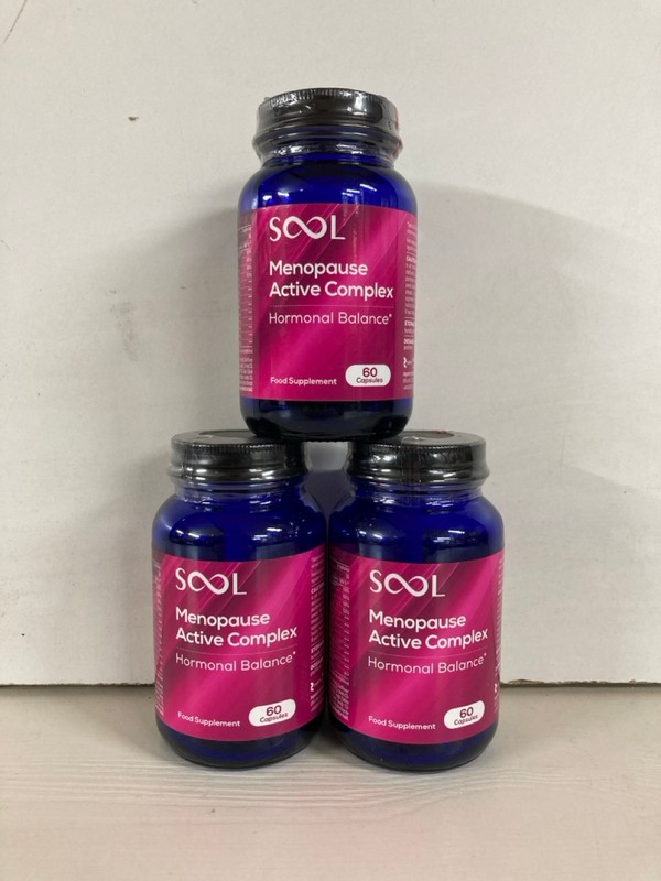 Lot 186  
            Nottingham SR5 - Delivery Only 

                
3 X SOOL MENOPAUSE ACTIVE COMPLEX HORMONAL BALANCE